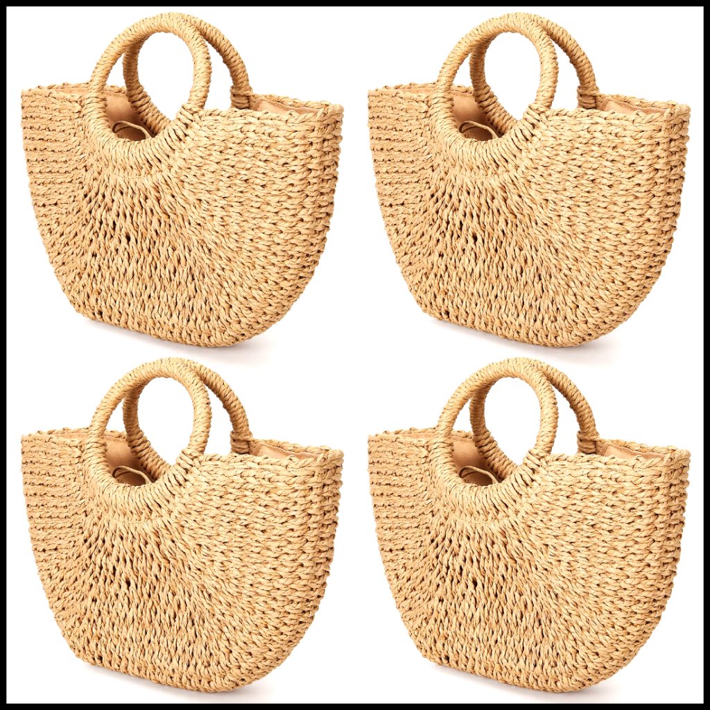 Rattan Woven Tote Handbag Summer Travel Beach Boho Chic Big Capacity